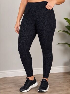 Mono B Black Leopard Textured High Waist Leggings Plus Size 1X